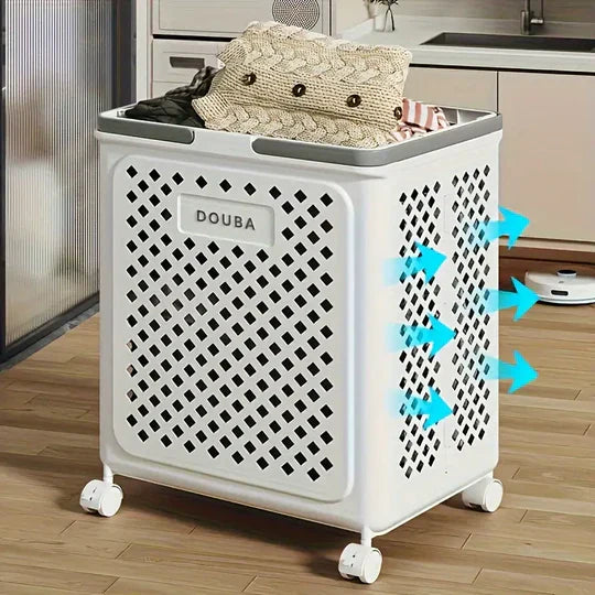 Panier à linge en plastique tout-en-un avec roulettes