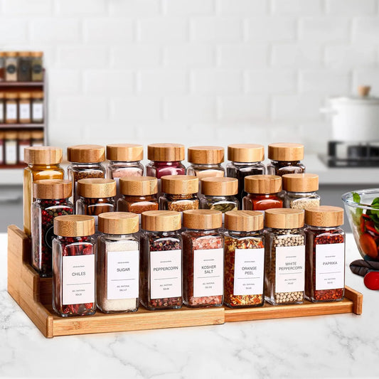 🌿 ensemble de 24 Pots à Épices en Verre et Bois 🌶️