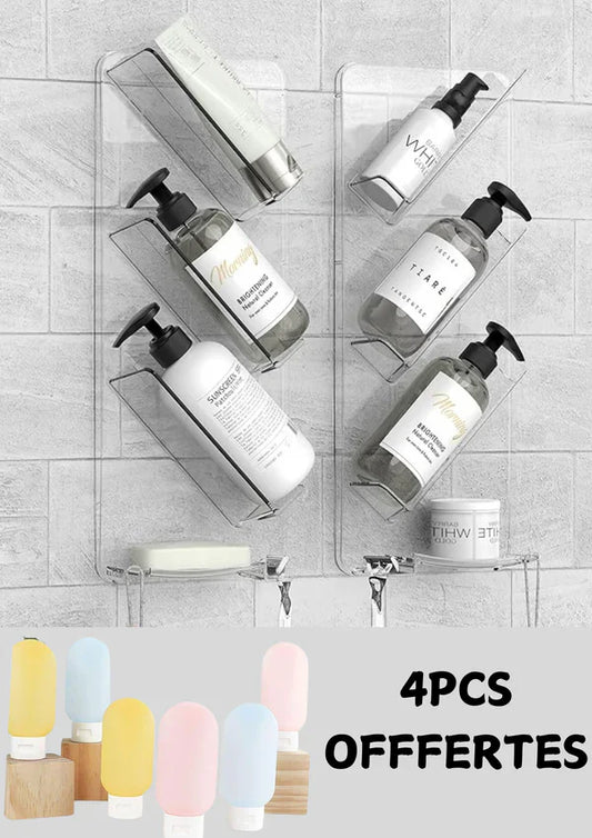 Lot de 2 Étagères acrylique Sans Perçage + 4 Flacons de Voyage 60ml