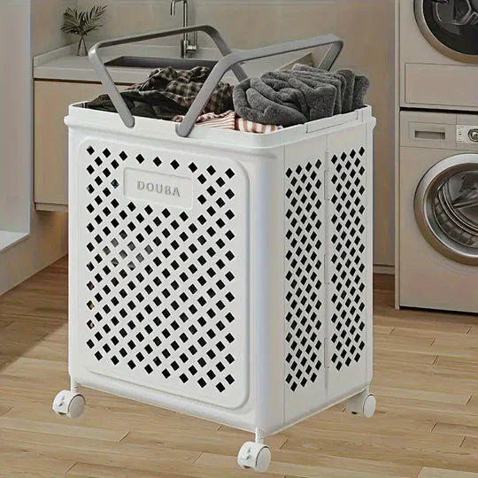 Panier à linge en plastique tout-en-un avec roulettes